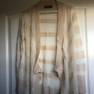 Cute draped front cardigan sweater in tan & white